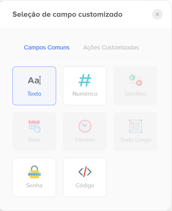 Seleção de campo customizado